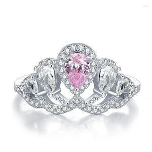 Cluster Rings 2023 S925 Silver Crown Crown Pink Princess Style 4 6 Diamond Small Design Fashion Ring