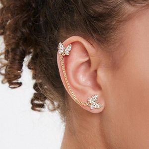 Backs Earrings Wholesale 14K Solid Gold Plated Gems Zircons Butterfly Ear Cuff Clip-on Stack Crystal Chain Climber