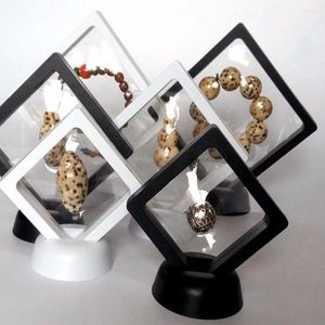Bolsas de jóias Top PE Casos PE exibem 3D quadrado suporte de moldura preto caixa de moedas branca exibição de exibição de exibição