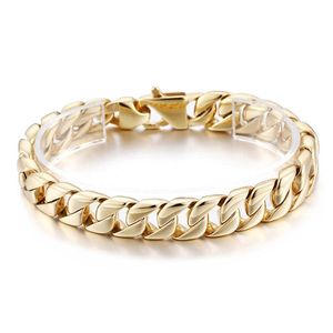 23cm 9 polegada 12mm ouro moda aço inoxidável cubano link corrente pulseira feminino masculino jewlery silve gold244n285r