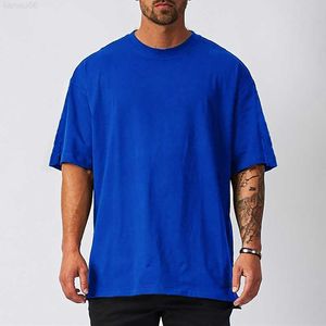 Camisetas masculinas masculino de cor sólida Camiseta de algodão azul de tamanho grande vintage Vintage