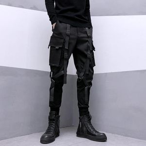 Erkekler Pantolon Arens Techwear Erkekler İçin Siyah Kargo Pantolonlar Erkek Japon Sokak Giyim Hip Hop Bahar Şerit Cep Harajuku Moda 230221