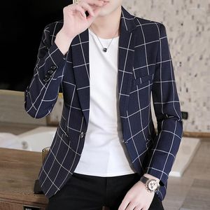 Herenpakken merk kleding mode casual pak mannen slanke fit jas Koreaanse stijl trendy plaid single western mannelijke jas vintage