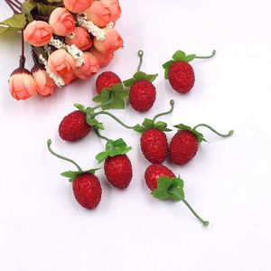 Dekorativa blommor kransar 10st billiga falska frukter glas jordgubbar röda körsbärsstamens mini bär konstgjorda blommor diy bröllop juldekoration T230217