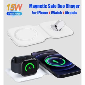 LHZW SMtech 2 em 1 Dobrável Sem Fio Magsafing Duo Carregador Para iPhone 14 12 13 Pro Max Mini 15W Qi Carregamento Rápido Fit Apple Watch Ultra 8 7 6 SE Carregadores Magnéticos