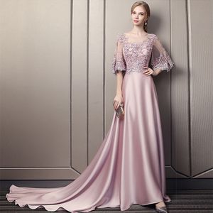 Casual Dresses Luxury Pink Half Sleeve Mother of Bride Strapless Sweep Train Lace Sequin Wedding Party Gowns Summer Vestidos de Fiesta 230221