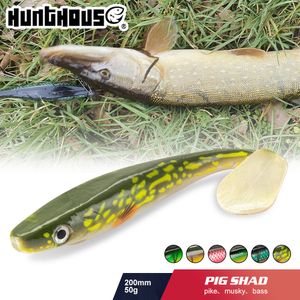 Fiskekrokar Hunthouse Pro Pig Shad Pike Lure 120mm150mm200mm 50G Paint Printing Paddle Tail Silicone Souple Leurre Natural Musky 230221