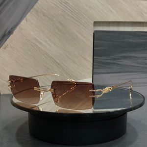 Kantlösa rektangulära solglasögon för män Kvinnor Guld Metall Brun Shaded Solglasögon Designers Solglasögon Sunnies UV400 Glasögon med box