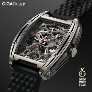 CIGA Design Z S￩rie Z Case de tit￢nio Caso de pulseira mec￢nica autom￡tica Silicone touchpike com uma pulseira de couro para LJ20299W