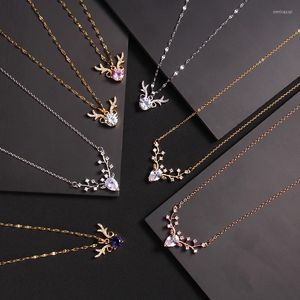 Pendant Necklaces Romantic Deer Zircon Necklace Stainless Steel Fashion Animal Choker Jewelry Birthday Gifts For Women Girls