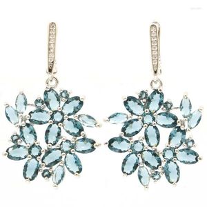 Dangle Earrings 43x26mm Bohemia Design Jewelry Set Created London Blue Topaz Pink Kunzite Cz For Women Wedding Silver Pendant