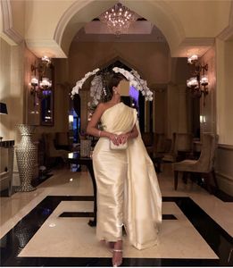 Taffeta Prom Evening Dresses One Shoulder Long Cape Shoulder Pleats Ankle Length Formal Party Gowns Dubai Saudi