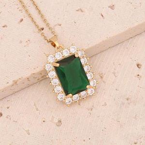 Pendant Necklaces Dark Green Round Rectangle Drop Shape Choker Women Necklace Vintage Statement Crystal Rhinestone Wedding Neck Jewelry