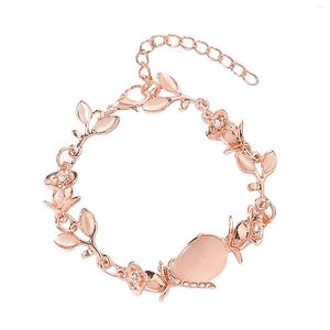 Charm Bracelets Birthday Opal Leaf Women Bracelet Eye Catching Fashion Jewelry Exquisite Rose Gold Smooth Surface Anniversary Adjustable