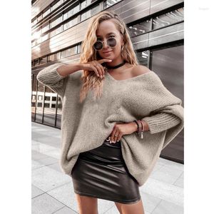 Kobiet Sweters Kobiet Kolejny sweter Top Spring Autumn Solid Kolor luźne luźne rękawy z dekoltem w dekolcie