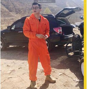 Men's Pants Plus Size 2023 Streetwear Clothing Handsome Tooling Male Jumpsuit Overalls Men Fashion Orange Hooded Coverall Trousers