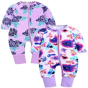 Infant Baby Rompers Striped Footed Handed Pajama Sleeper Zipper Romper Newborn Baby Clothes268o