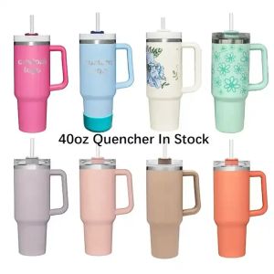 In Stock 40oz Water Bottles Reusable Tumbler with Colored Handle and Straw Stainless Steel Travel Mugs Fast Delivery Wholesale