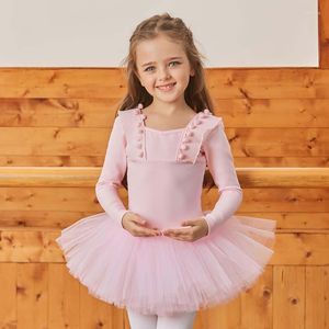 Stage Wear Girls Ballet Dress Dance Costume Leotard com Lace Slave Longa de Manga Longa Ginástica