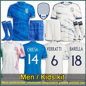 2023 İtalya futbol formaları Oyuncu versiyonu maglie da calcio VERRATTI TOTTI CHIESA Eğitim kıyafeti Italia 23 24 futbol Gömlekleri TLORENZO Erkekler set çocuk kitleri üniforma