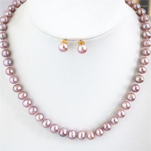 Necklace Earrings Set Real Pearl Suit Purple Natural Freshwater 8-9mm For Women Choker Mom Gifts Fine Jewelry Wholesale