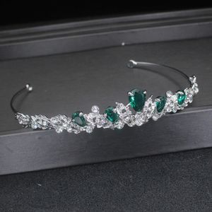 Tiaras yeşil zirkon tiaras ve kronlar için lüks kristal rhinestone tiara düğün gelin saç mücevher aksesuarları kadın başlık z0220