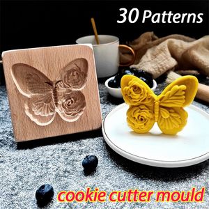 Bakning formar 3D träkakor kex mögel retro präglad diy mögel kaka prägling bakning fondant rosblommor dekorera köksverktyg 230221