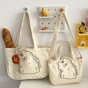 Shopping Bags Women Canvas Shoulder Bag Cute Little Tiger Books Bag For College Girl Large Capacity Shopping Bag Cotton Cloth Fabric Big Tote 230221