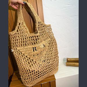 Damen klassische Handtasche Umhängetasche große Kapazität Outdoor Sacoche -Geldbörse Lafite gewebt ausgehöhltem Stil im Inneren mit Staubbeutel Designer Strand 35 cm