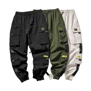 Men's Pants Joggers Cargo for Men Casual Hip Hop Pocket Male Trousers Sweatpants Streetwear Ribbons Techwear Harem 230221