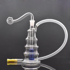 Bongo de ￳leo de vidro port￡til Bongo de 4 andares Matriz por pyrex Pyrex grossa Reciclador fumando ￡gua Dab rigem apanhador de cinzas Bong com tubo de queimador de ￳leo de vidro macho e mangueira 2pcs