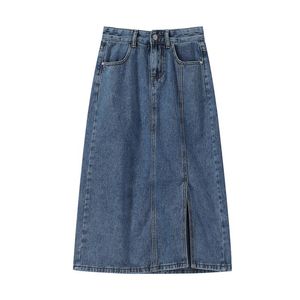 Kjolar plus size sido split casual mid längd jeans mamma 4xl koreansk stil grundläggande punk denim kjol y2k tillbehör harjujuku kläder