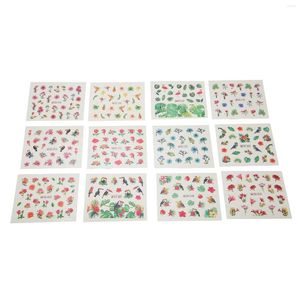 Nail Gel 12 Sheets Art Stickers Natural Plants Leaves Flowers Water Transfer Decals For DIY Nails