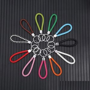 Schlüsselanhänger Lanyards Store S Mix Farbe Pu-Leder Geflochtene gewebte Schlüsselbund Seilringe Fit DIY Kreis Anhänger Schlüsselanhänger Halter Ca DHSXB