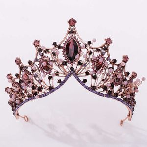 Tiaras Baroque 빈티지 보라색 크리스탈 비드 신부 Tiaras 크라운 신부 헤어 밴드 검은 모조 다이아몬드 대회 대회 대회 웨딩 헤어 액세서리 Z0220