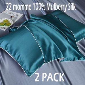 Yastık Kılıfı 2 Paket% 100 Mulberry Silk 22 MOMNE SATIN SATIN İPLİK Çok renkli Yastık Kılıfları Kılıflar Zarf Kapanması Standart Kraliçe LS001 230221