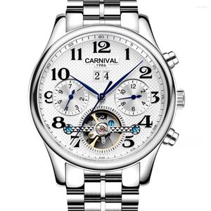 Нарученные часы карнавальные мужские деловые многофункциональные многофункциональные дистанции стальные часы автоматические механические часы - серебряная рамка белый