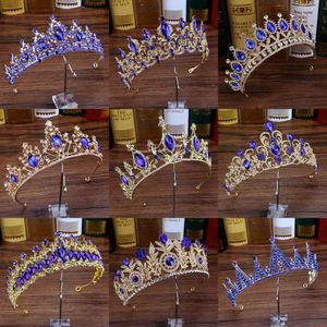 Diademi strass fascia da sposa gioielli per capelli da sposa cristallo blu reale donne diadema grande quinceanera diademi e corone per le spose Z0220