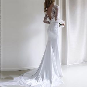 Party Dresses Elegant Lace Wedding Mermaid Full Sleeve Sexy Open Back Princess Briide Gowns Illusion BRIDAL 2023 230221