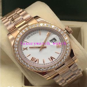 Nova versão 228345 228348 228349 228398 18K Rose Gold Diamond Bezel 40mm Roman Dial Roman Fashion Men's Watch Wristwatch217O