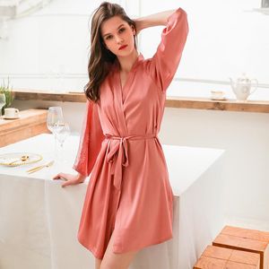 Women's Sleepwear Lace Sleeve Kimono Bathrobe Gown Women Sexy Intimate Lingerie Summer Bridal Bridesmaid Wedding Robe Home Service