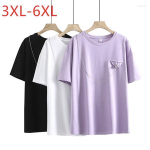 Camicia 2023 Estate Delle Signore Taglie Forti Magliette E Camicette Per Le Donne di Grandi Dimensioni Manica Corta In Cotone Sciolto Viola Catena O-Collo T-Shirt 3XL 4XL 5XL 6XL