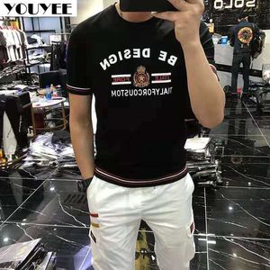 Erkekler Tişörtler Erkek Tshirt Rozeti Nakış Kazak İnce Fit Moda 2021 Yaz Yeni Yakışıklı Yüksek Keskin Pamuk Malzeme Erkek Üst Giyim Z0221