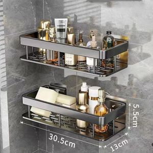 Badezimmerregale, Punchfree-Regal, Wandmontage, Shampoo-Aufbewahrungsregal für Küche, quadratischer Aluminium-Bad-Organizer, Zubehör 230221