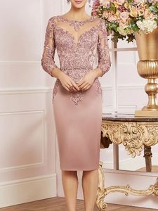 Casual Dresses With Jacket Plus Size Mother Of The Bride Sheath Sheer Neck Appliqued Short Groom Robe Mere De Mariee 230221