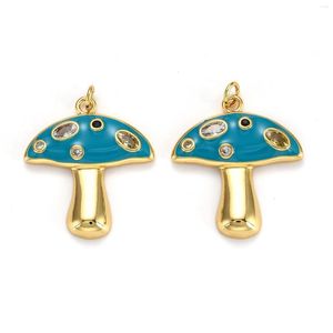 Charms Gold Plated Brass CZ Cute Mushroom Cubic Zirconia Jewelry Making Enamel Pendants For Bracelet Necklace Earring DIY