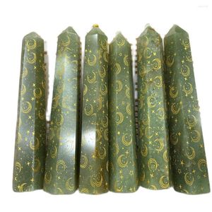 Decorative Figurines 13-15cm Healing Chakras Natural Green Aventurine Mineral Quartz Long Tower Carving Sky Star Moon Figure Spiritual