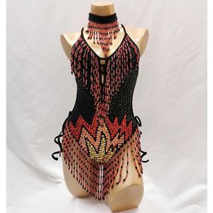 Stage desgaste de lantejoulas Bodysuit Bodysuit Latin Women Belly Dance Costume Conjunto de Dançarina Dançarina de Une de peça Roupas de performance