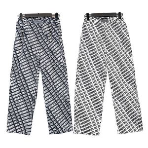 Men's Pants screen full print letters diagonal stripes casual sports wide leg straight trousers for men and women T230220