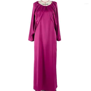 Casual jurken Elegante feestjurk voor vrouwen Rose Red Ploeged Mouw Ethnic Maxi Marokkaanse Caftan Dubai Robe Solid 2023